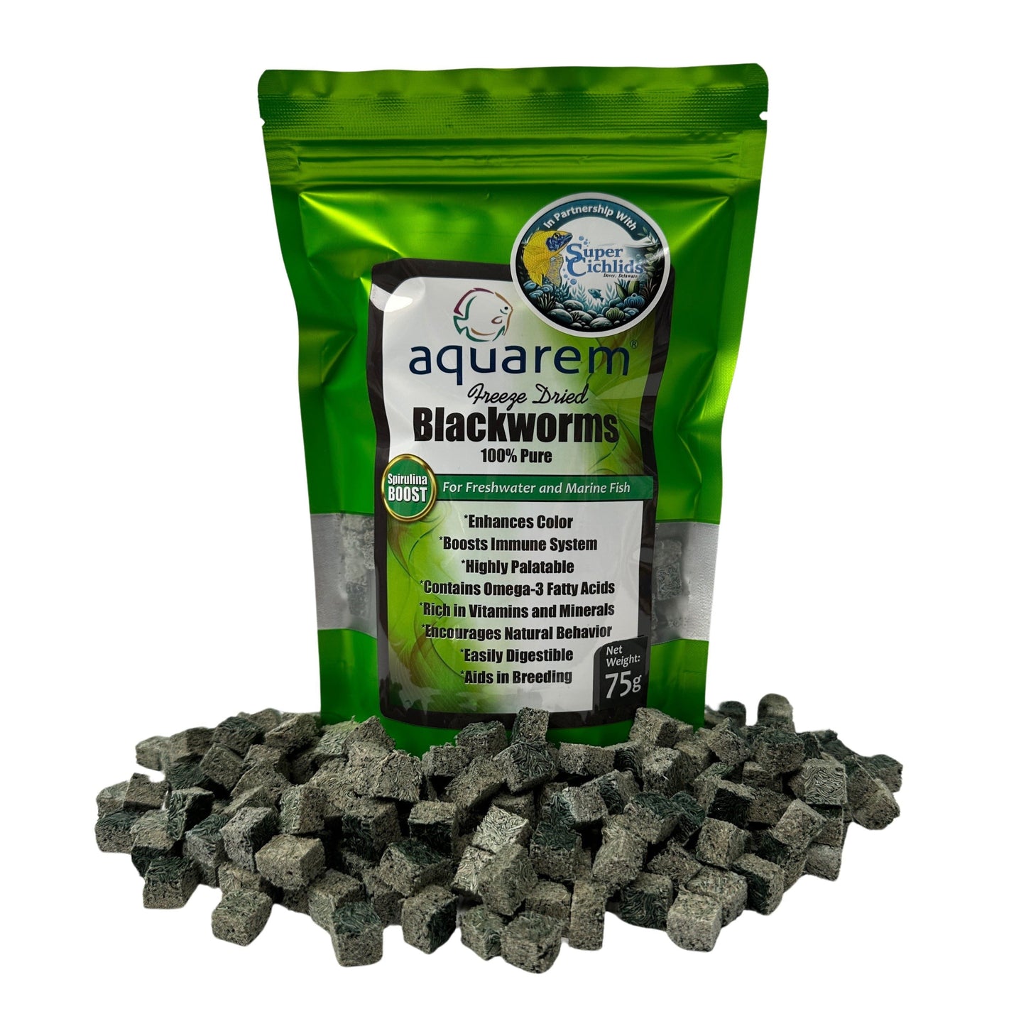 Super Cichlids Freeze Dried Blackworms With Spirulina All Natural High Protein Fish Food