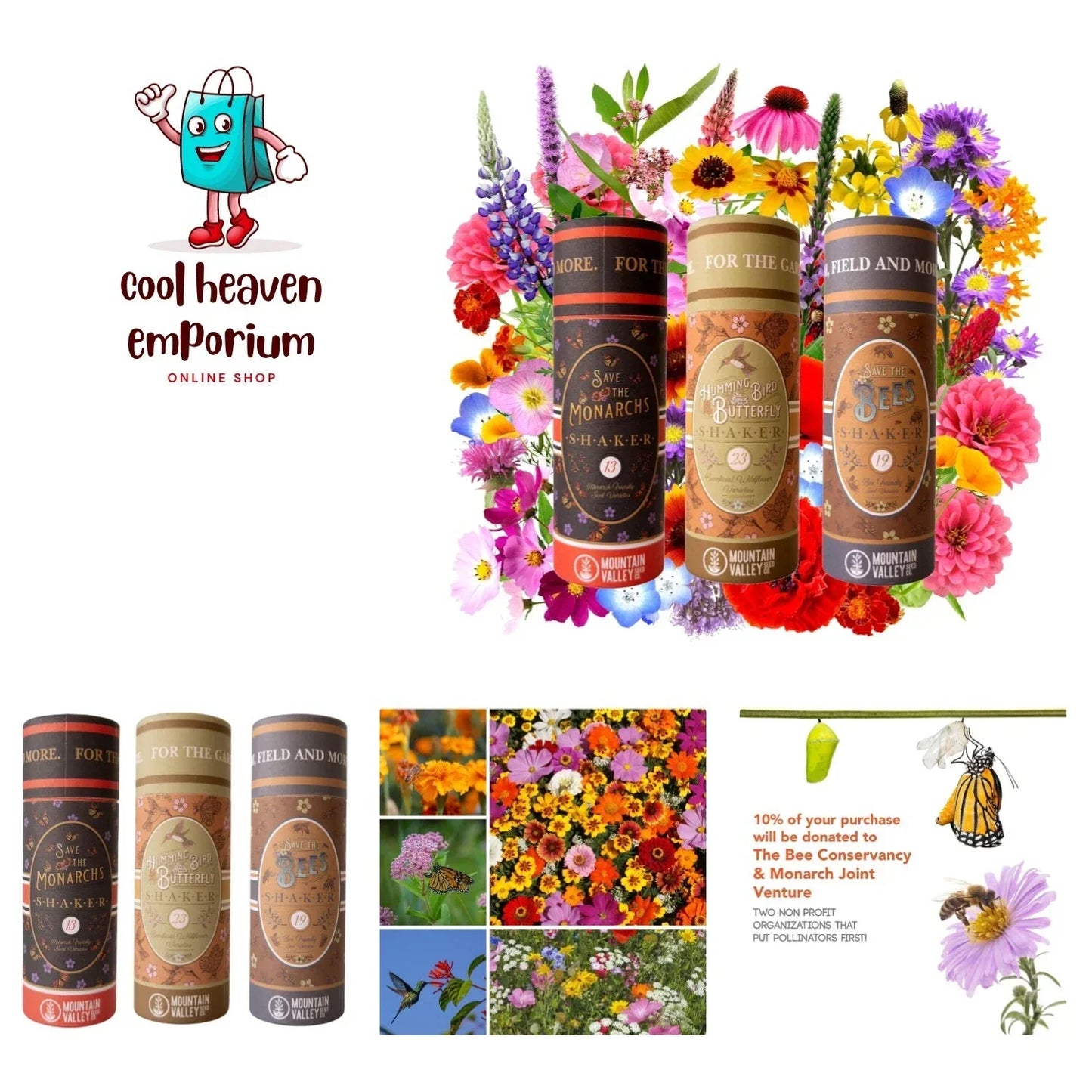 Wildflower Seed Shaker Collection – 300,000+ Native Pollinator Wildflower Seeds for Gardens & Landscaping