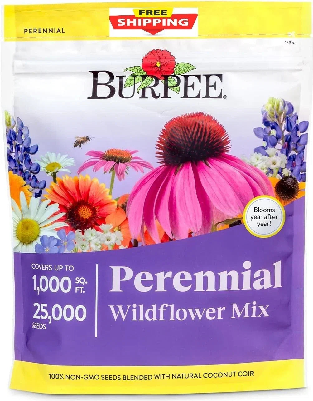 Bulk Wildflower Seeds - 25,000 Non-GMO Flower Seeds for Pollinators - Diverse Wildflower Mix - Echinacea, Rudbeckia & More
