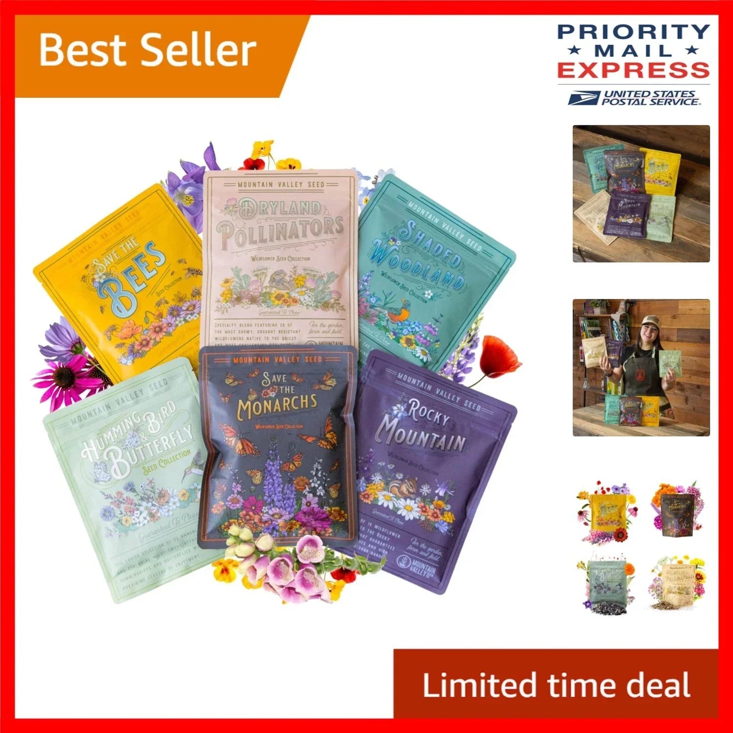 Wildflower Seeds Collection - 6 Mixes for Monarch & Pollinator Support - Colorful Wildflower Variety - Various Species Seed Pack
