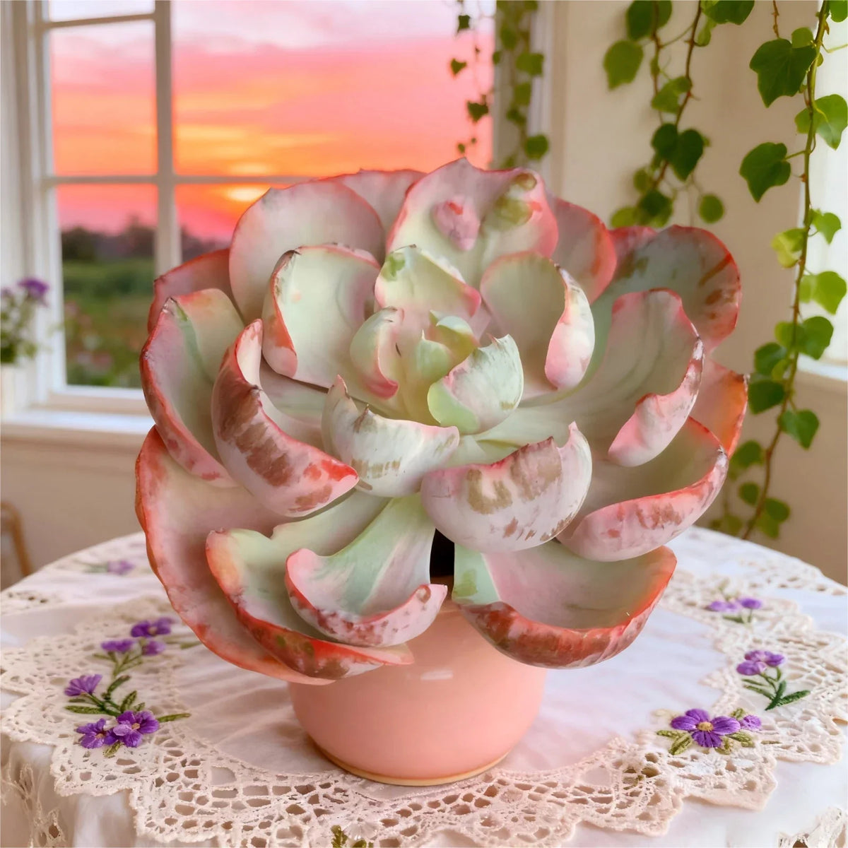 Echeveria Heart Moon Variegata Succulent Bare Root Live Plant, Drought-Tolerant, Easy Care, Indoor or Outdoor