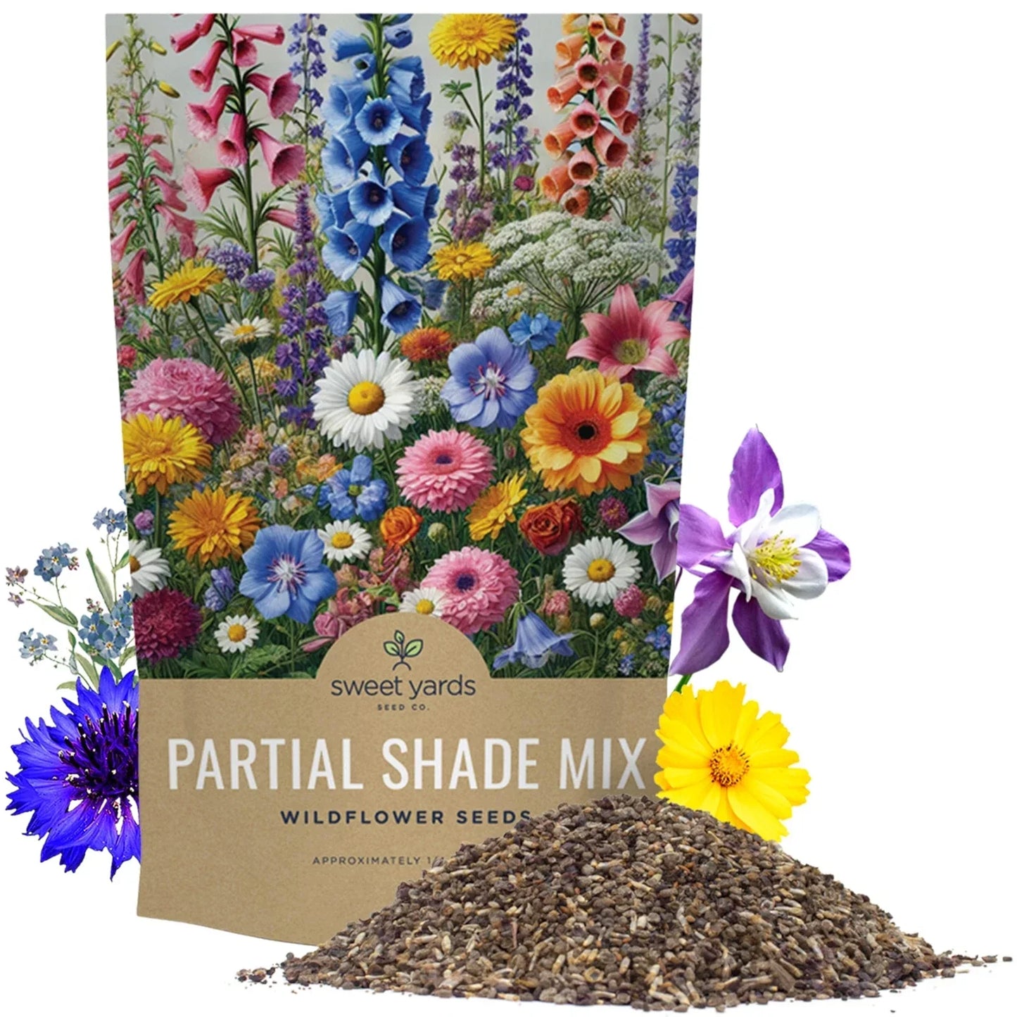 Bulk Wildflower Seeds Mix 1/4 Pound Partial Shade, 30,000 Seeds, Annual & Perennial for Gardens, Eco-Friendly Planting