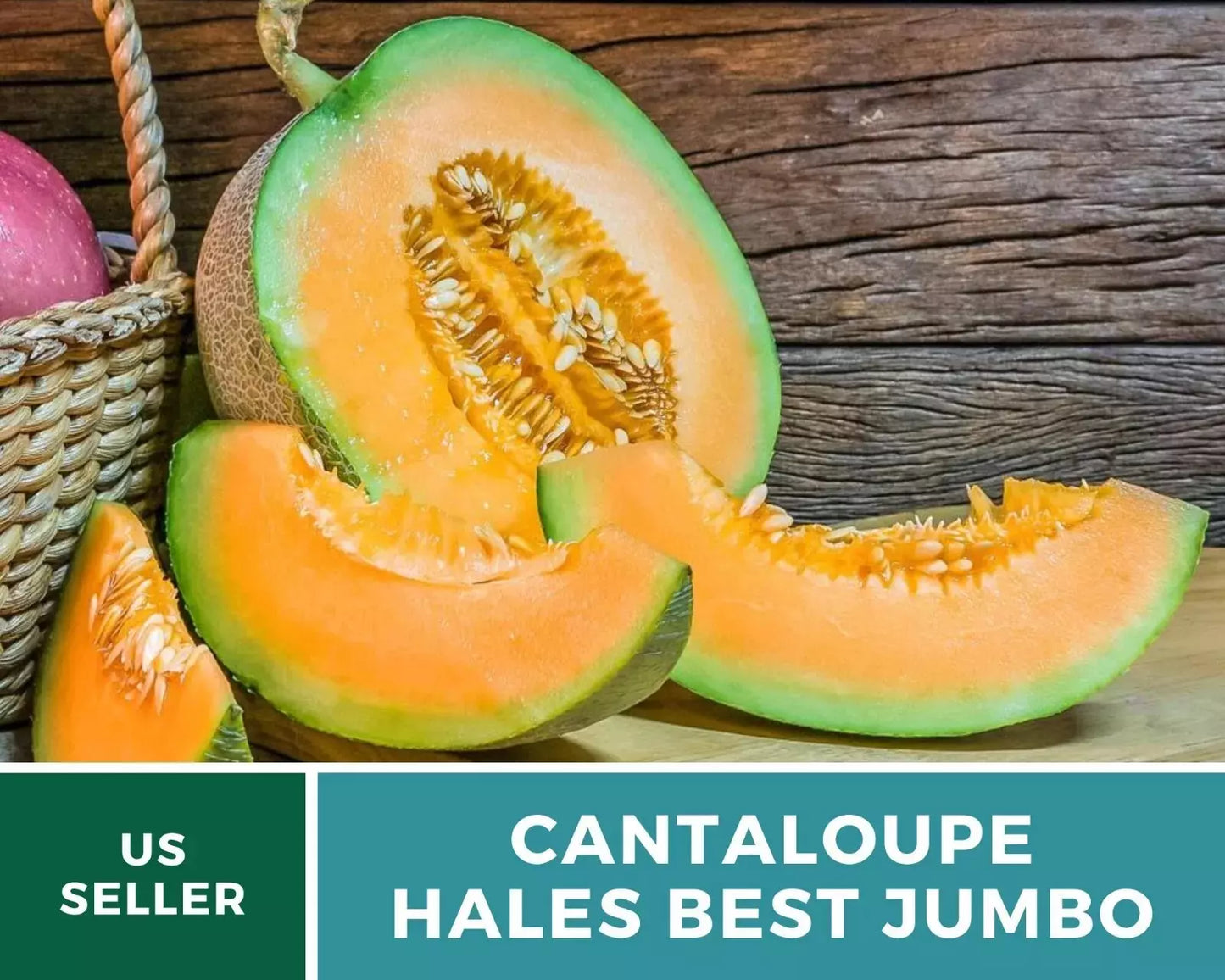 Hales Best Jumbo Cantaloupe Seeds - Organic Heirloom Non-GMO Melon Seeds - Cucumis melo, Sweet, Large Fruit, Seed Packet