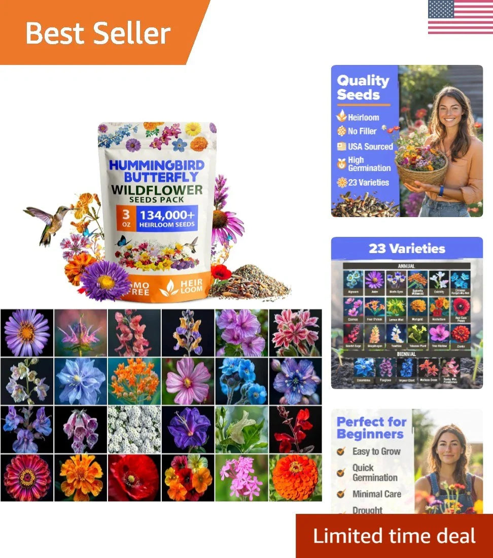 Wildflower Seed Mix 3oz for Pollinator Gardens – Non-GMO, Attract Bees & Butterflies, 23 Varieties, Seeds for Wildflower Landscaping