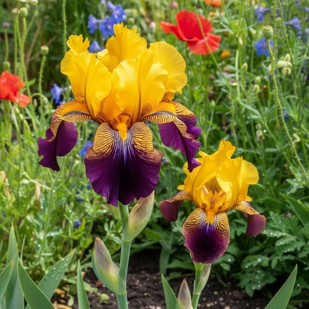 Bearded Iris Seeds – Golden Yellow & Purple Ruffled Blooms, Perennial Flower Seeds for Garden Planting, Iris spp.