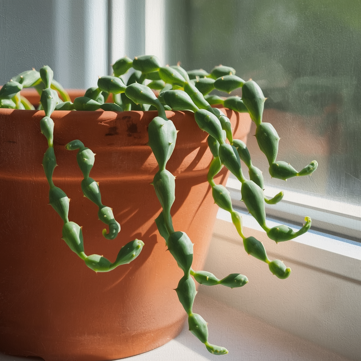 Rhipsalis cf. elliptica Cuttings – Orchid Cactus, Trailing Green Segments with Yellow Flowers, Unrooted Propagation Plant