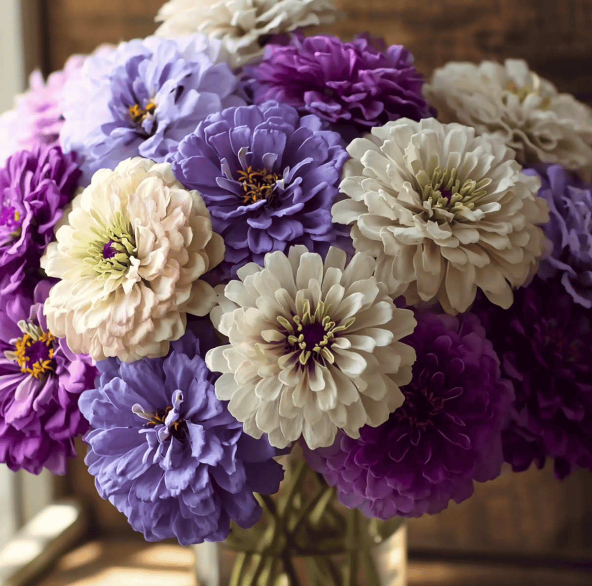 Blueberry Cheesecake Zinnia Seeds – Heirloom, Double Purple, Lavender & White, Cut-and-Come-Again, Annual, Zinnia elegans