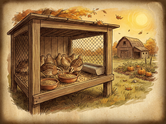 Coturnix quail on homestead — vintage illustration