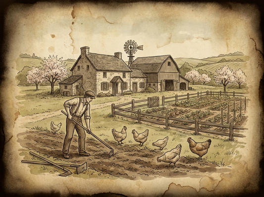 Lancaster County homestead in spring — vintage illustration