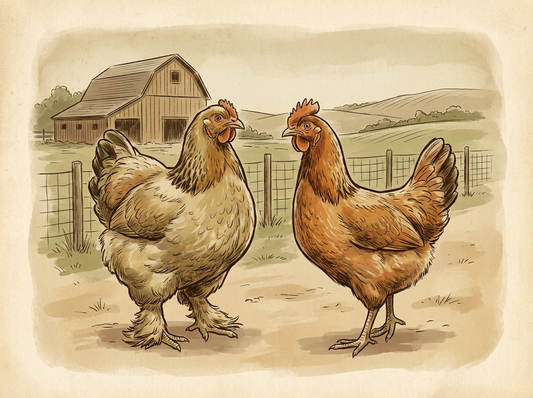 Broiler and laying hen comparison — vintage illustration