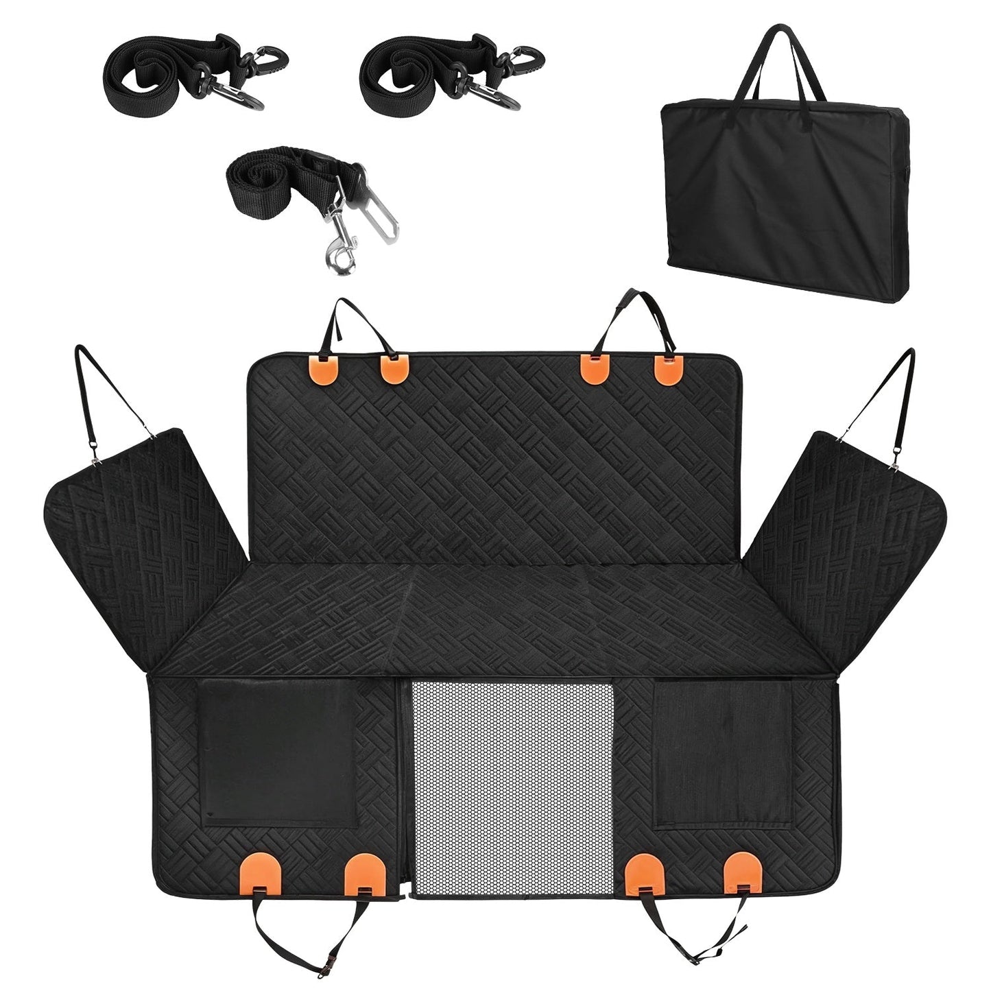 Dog Car Seat Cover For Back Seat Waterproof Oxford Cloth Seat Cover Hammock Non-Slip Scratchproof Back Seat Extender with Side Flap Mesh Window Storag
