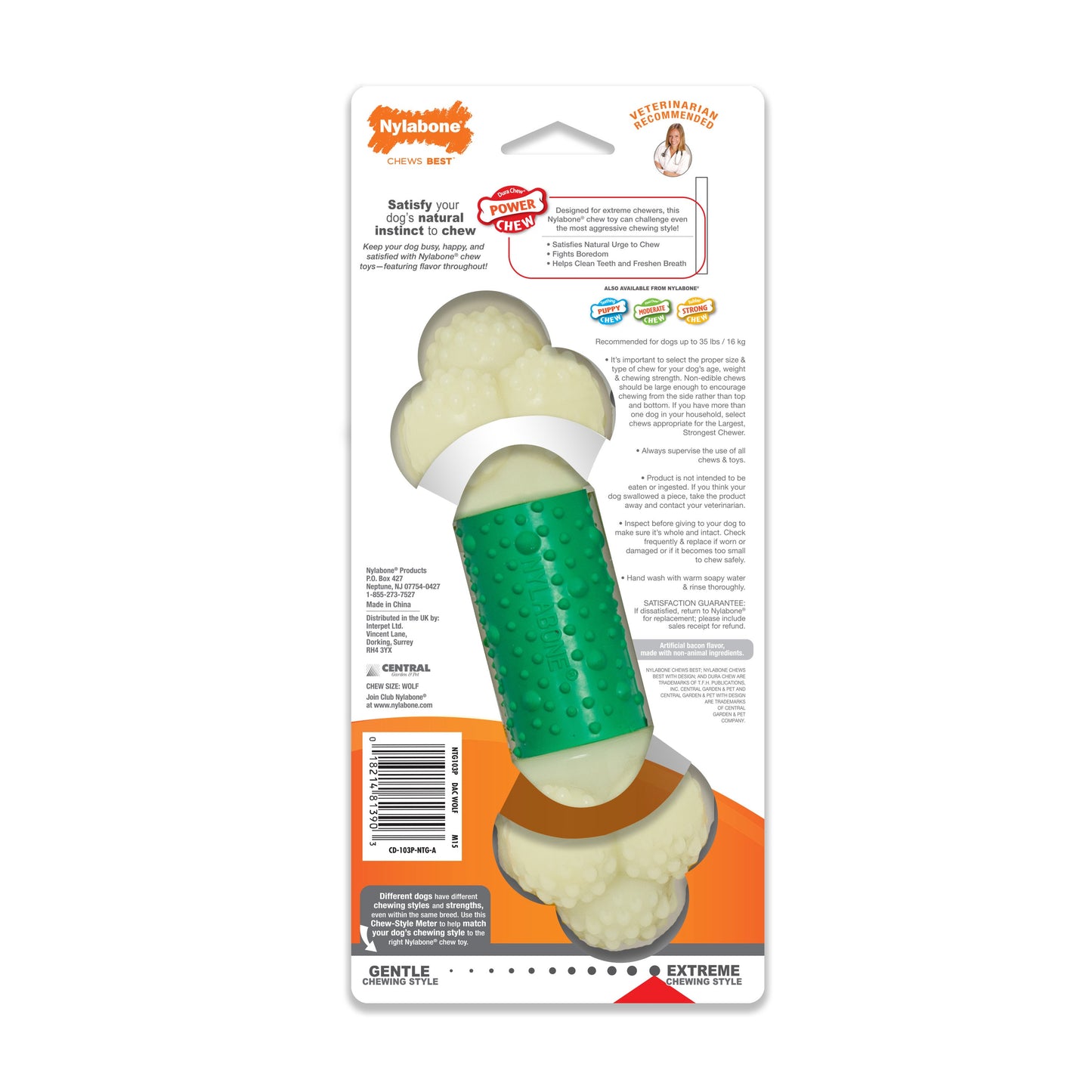 Nylabone Power Chew Double Action Durable Dog Toy Bacon, 1ea/Medium/Wolf  Up To 35 Lbs. 1 ct