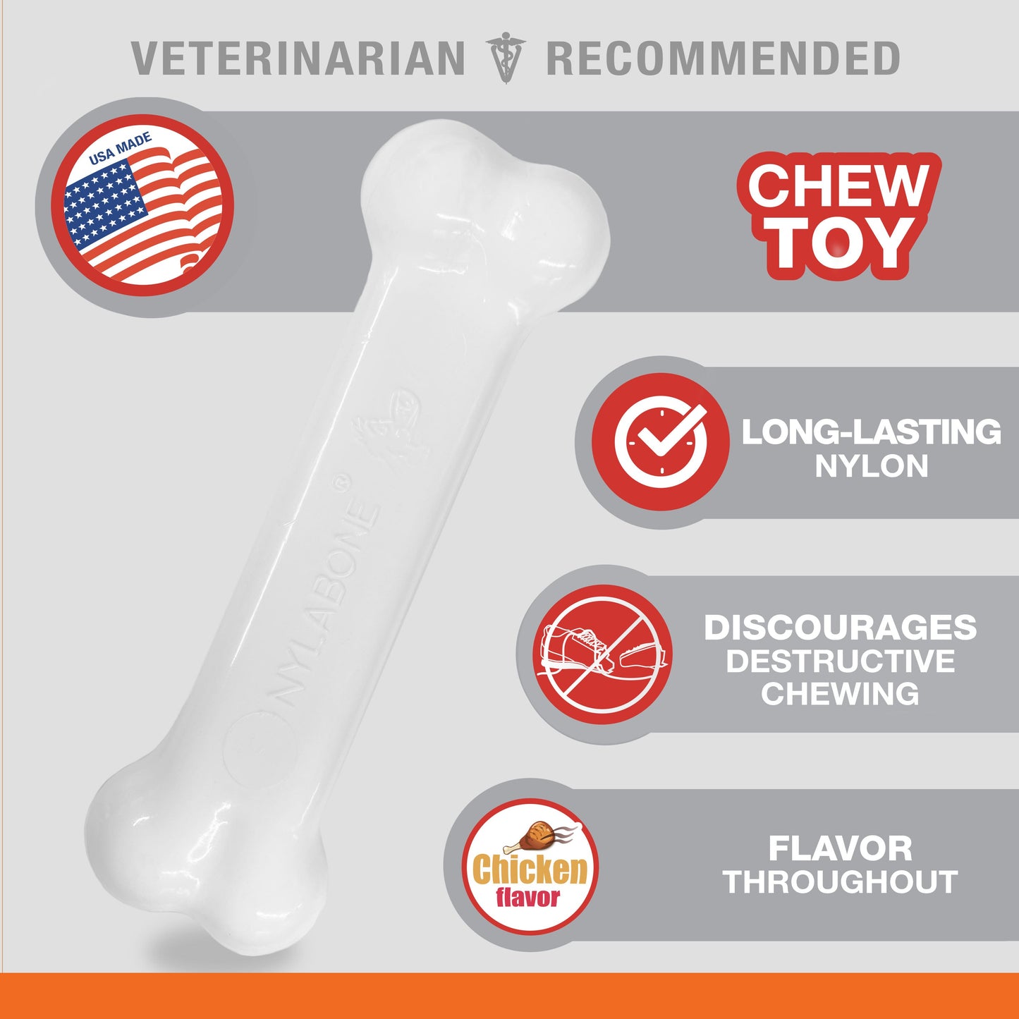 Nylabone Power Chew Bacon  Chicken Durable Dog Chew Toy Pack Bacon  Chicken, 1ea/Medium/Wolf  Up To 35 Lbs. 2 ct