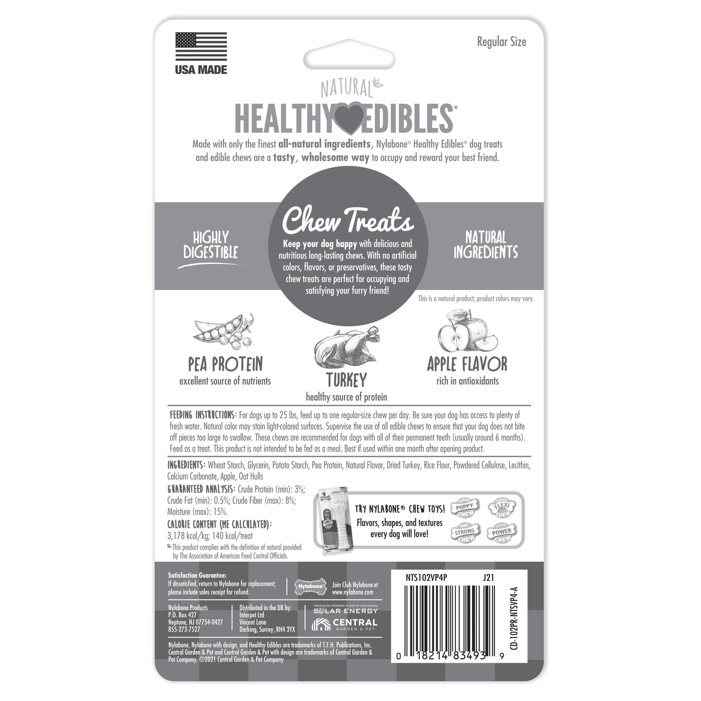 Nylabone Healthy Edibles AllNatural Long Lasting Chew Treats Turkey  Apple, 1ea/SMall/Regular  Up To 25 Ibs. 4 ct