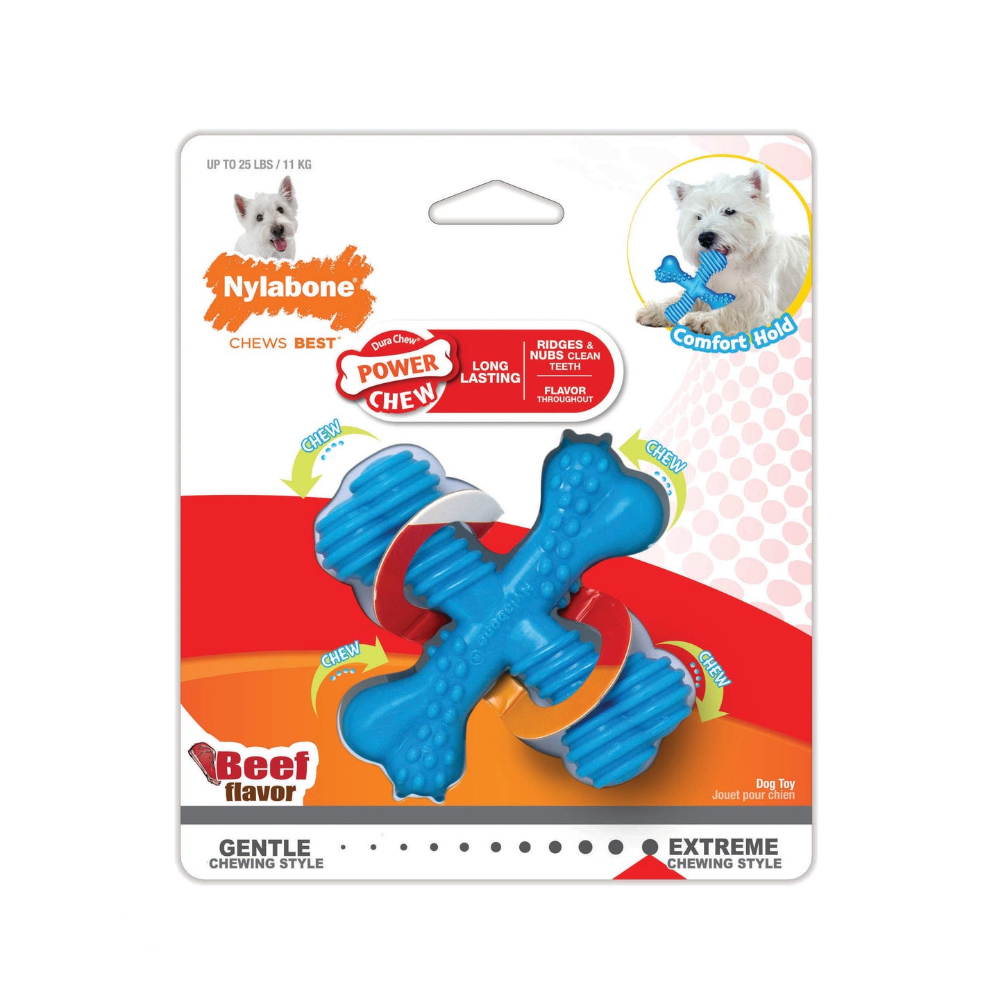 Nylabone Power Chew Comfort Hold X Bone Dog Toy Beef, 1ea/SMall/Regular  Up To 25 Ibs. 1 ct