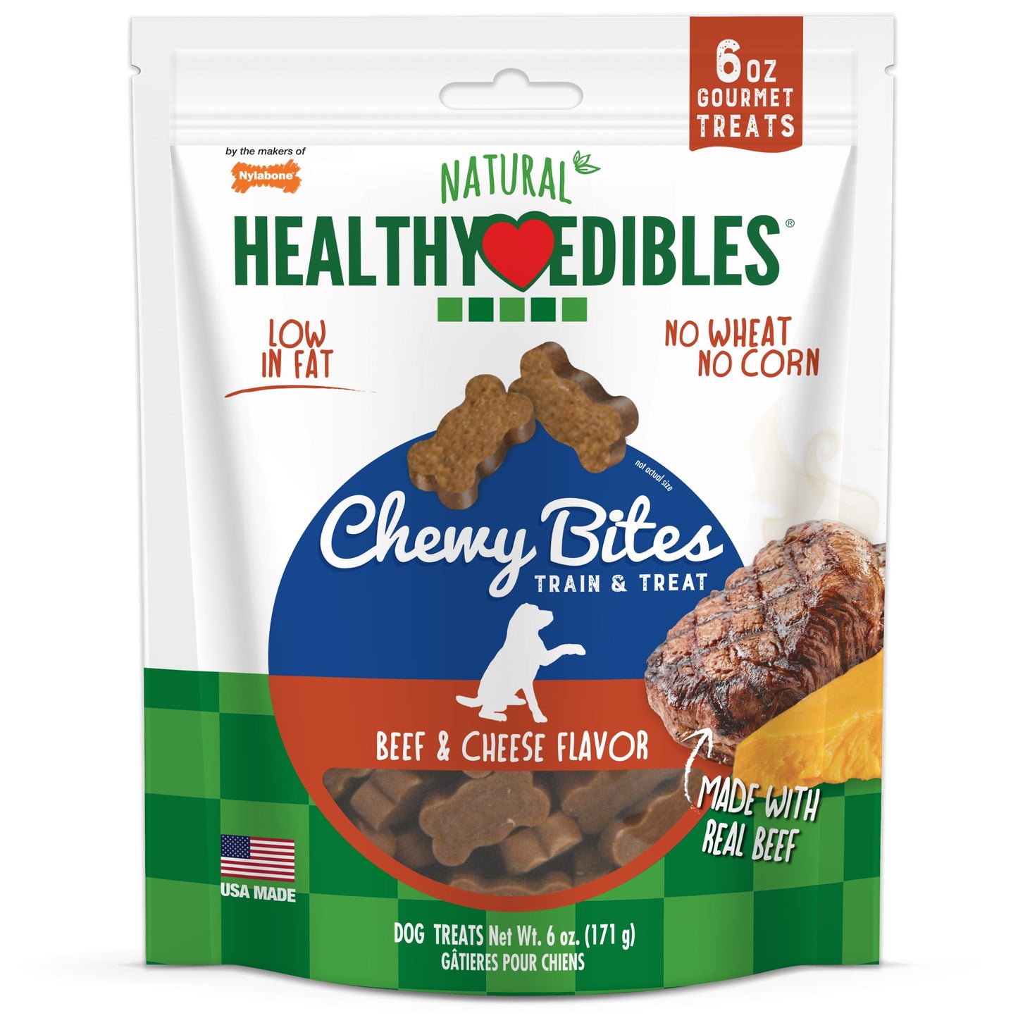 Nylabone Healthy Edibles Chewy Bites Soft Dog Treats Beef  Cheese, 6 oz 1 ct