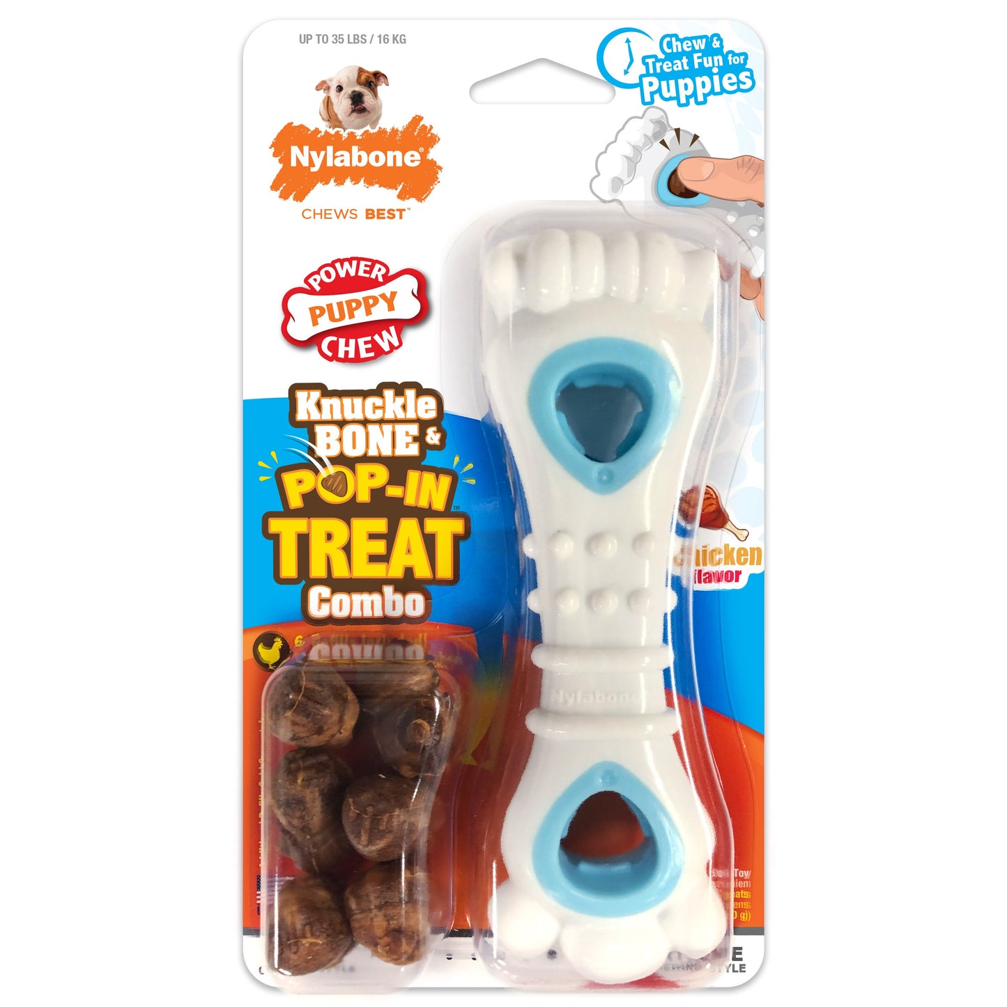 Nylabone Puppy Power Chew Souper Bone  PopIn Puppy Treat Toy Combo Chicken, 1ea/Medium/Wolf  Up To 35 Lbs. 1 ct