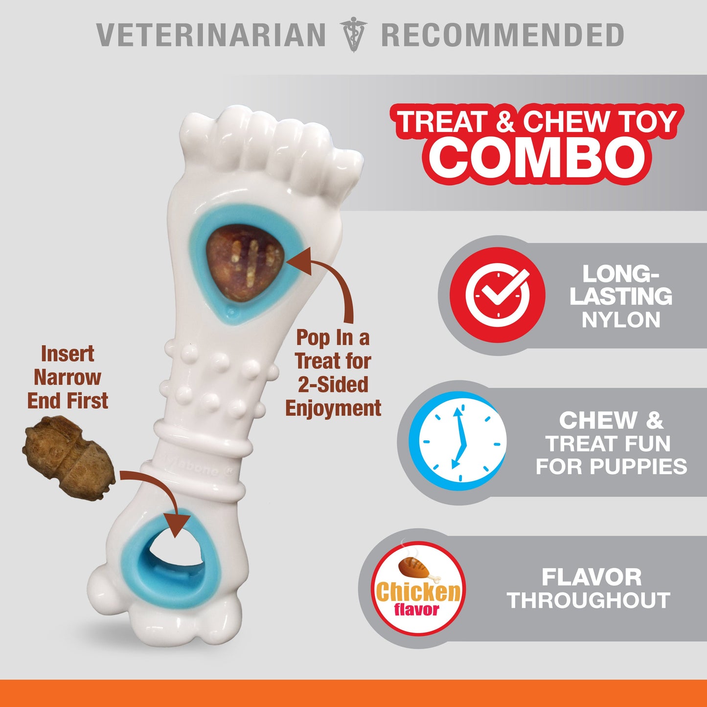 Nylabone Puppy Power Chew Souper Bone  PopIn Puppy Treat Toy Combo Chicken, 1ea/Medium/Wolf  Up To 35 Lbs. 1 ct
