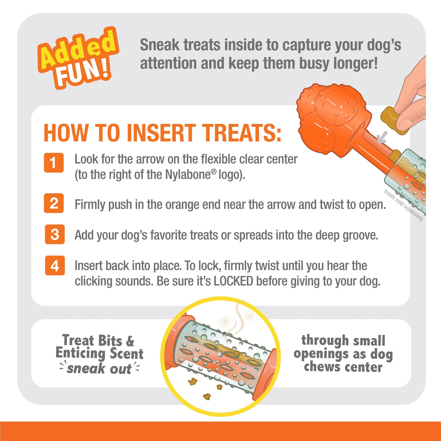 Nylabone Sneaky Snacker Dog Treat Toy Bacon, Orange, 1ea/Medium/Wolf  Up To 35 Lbs. 1 ct