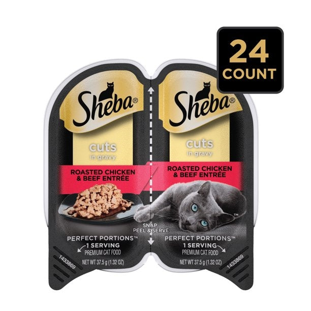 Sheba Perfect Portions Cuts in Gravy Wet Cat Food Roasted Chicken & Beef 2.6oz 24pk