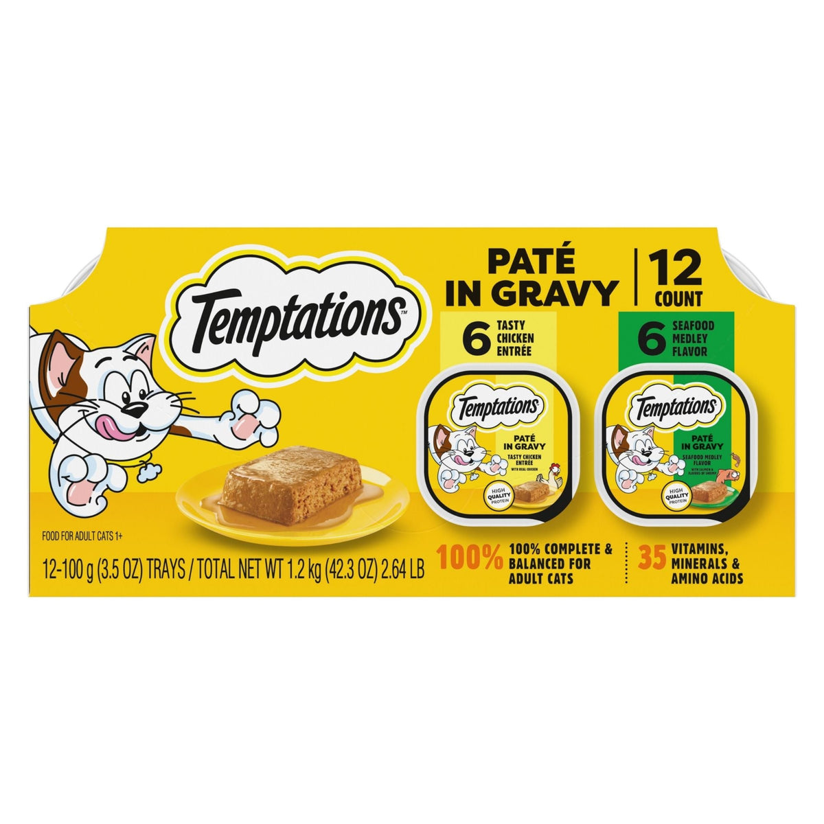 Temptations Patein. Gravy Wet Cat Food Variety (Chicken & Seafood) 2ea/3.5oz.