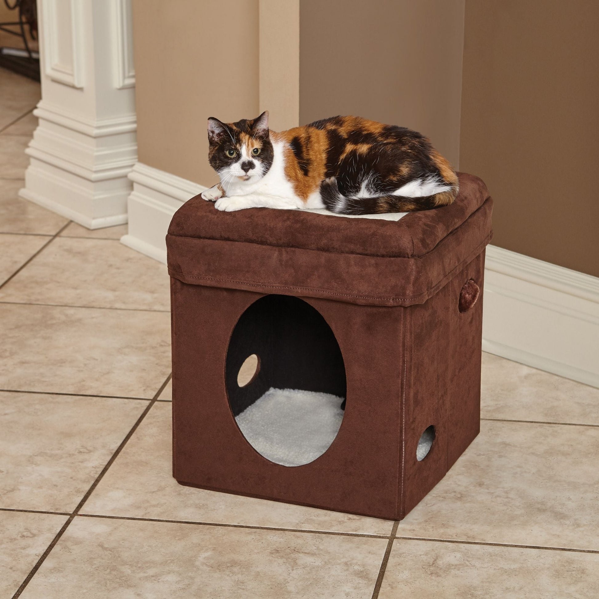 MidWest Homes for Pets Curious Cat Cube Suede Brown 1ea/15X15