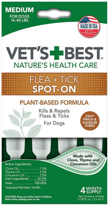 Vet's Best Flea & Tick Spot-On Plant Based Formula Medium Dog 16-40lb 4ct