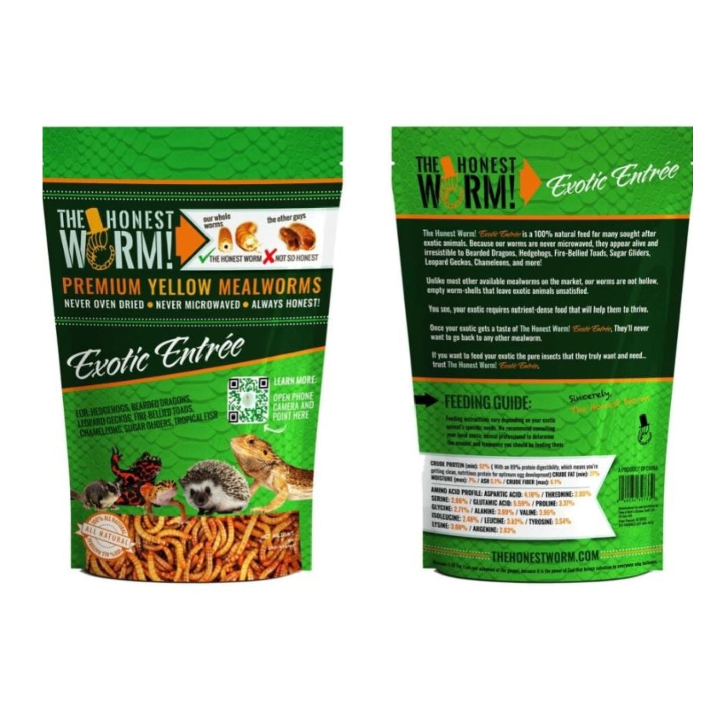 The Honest Worm! Exotic Entree Mealworms Yellow 7oz.