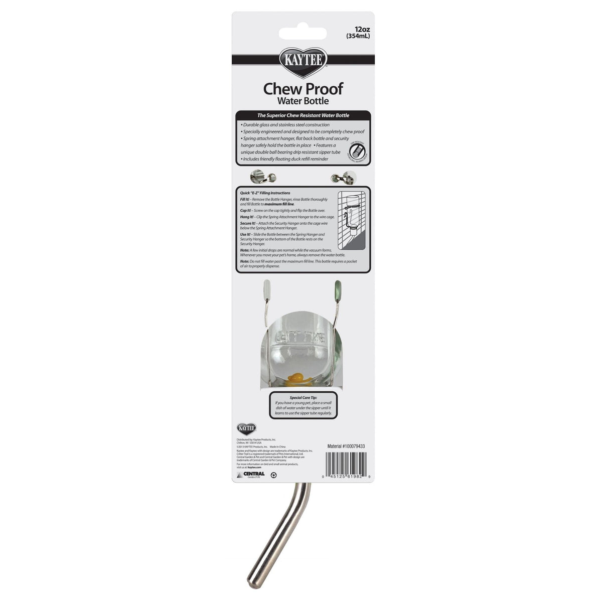 Kaytee Chew-Proof Water Bottle Clear 1ea/12oz.