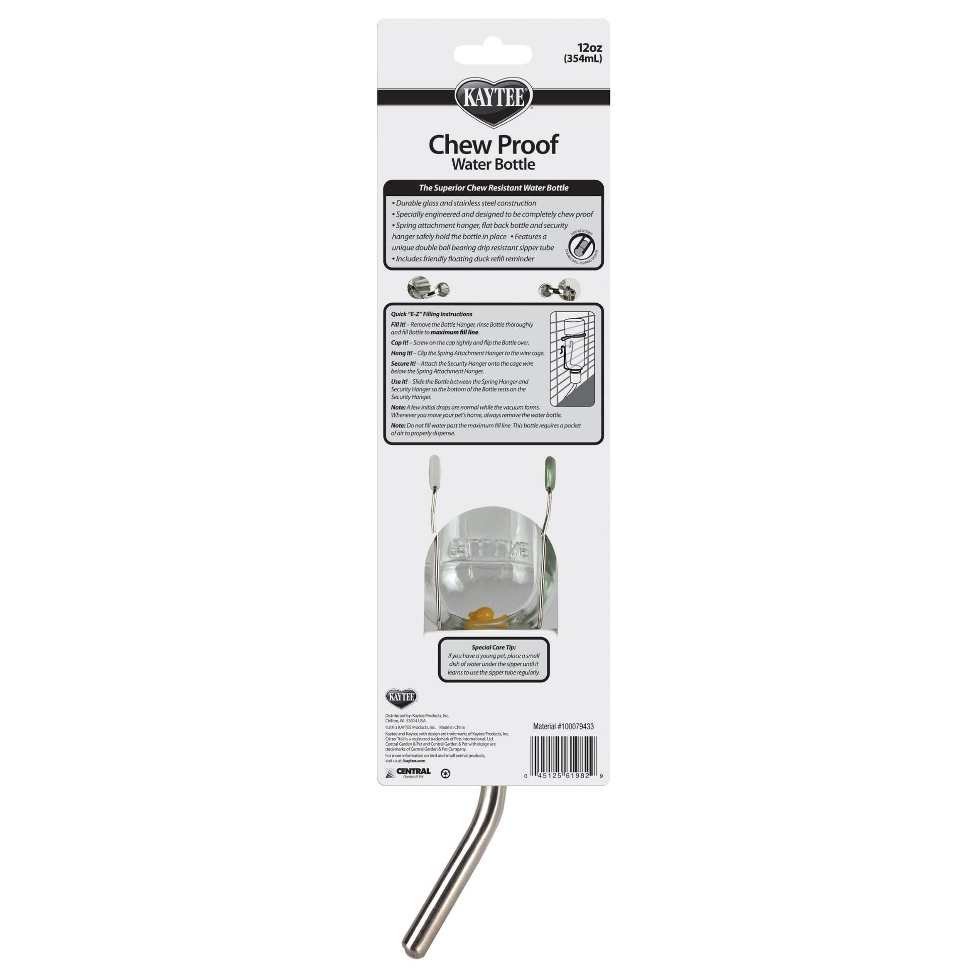 Kaytee Chew-Proof Water Bottle Clear 1ea/12oz.