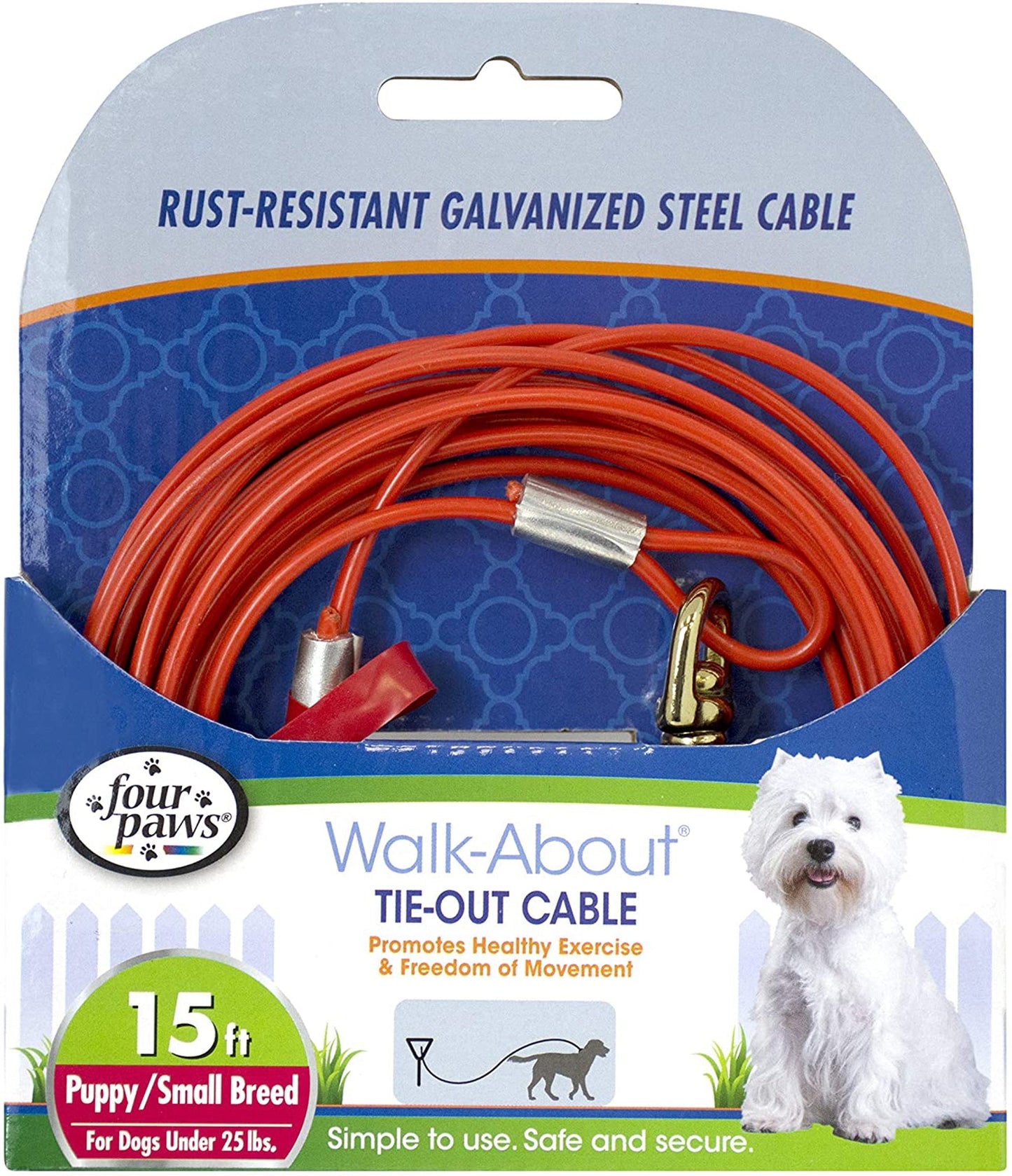Four Paws Medium Weight Dog Tie Out Cable Red, 1ea/15 Foot