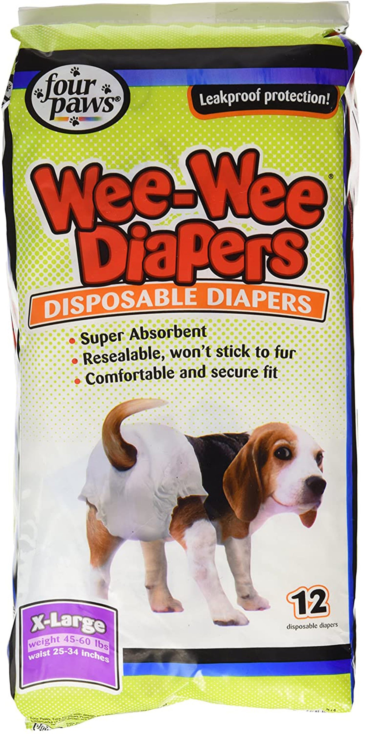 Four Paws Wee Wee Disposable Diapers Large/Extra Large 12pk