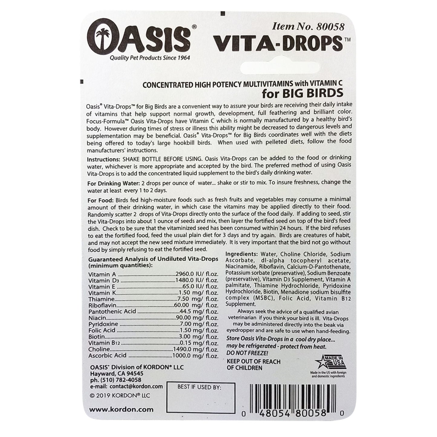 Oasis Vita Drops Multivitamin Supplement for Big Birds 1ea/2 floz.
