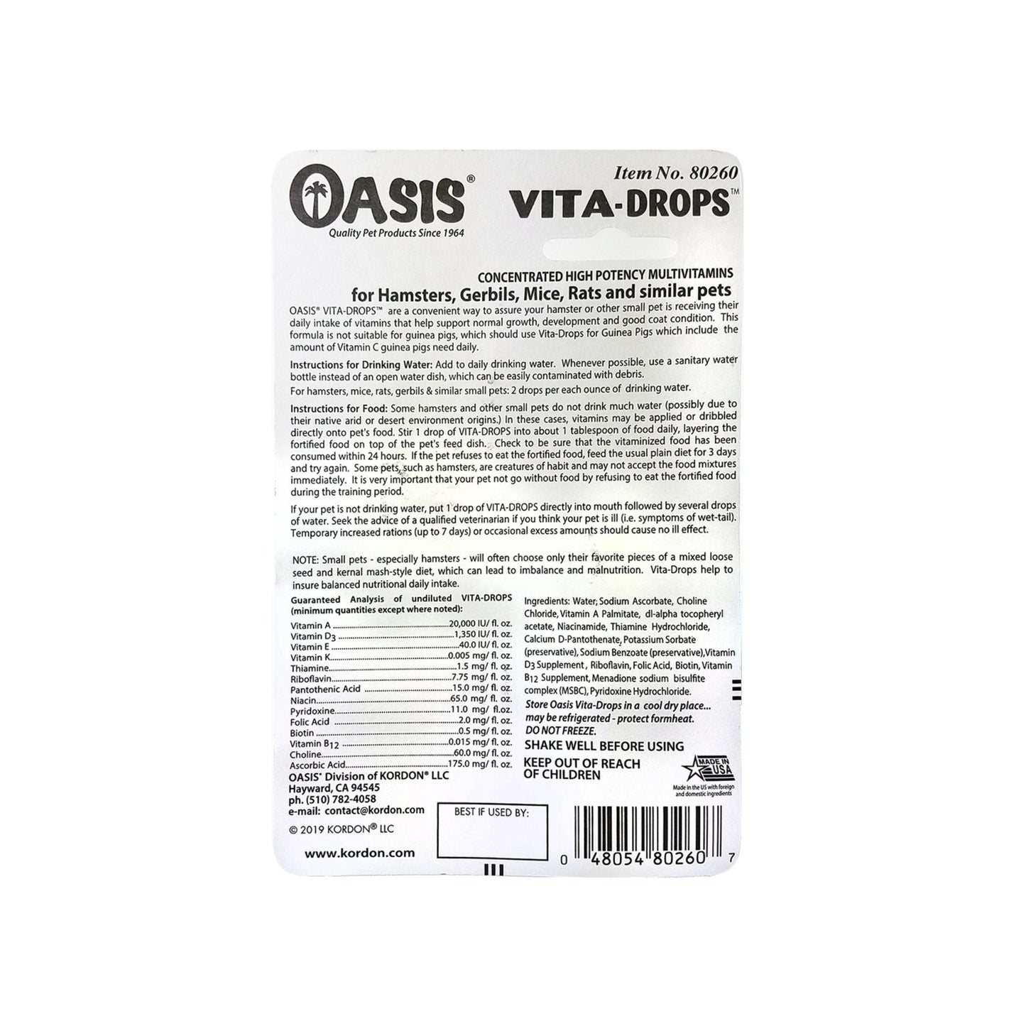 Oasis Vita-Drops High Potential Daily Multivitamin for Hamsters & Pocket Pets 1ea/2 floz.