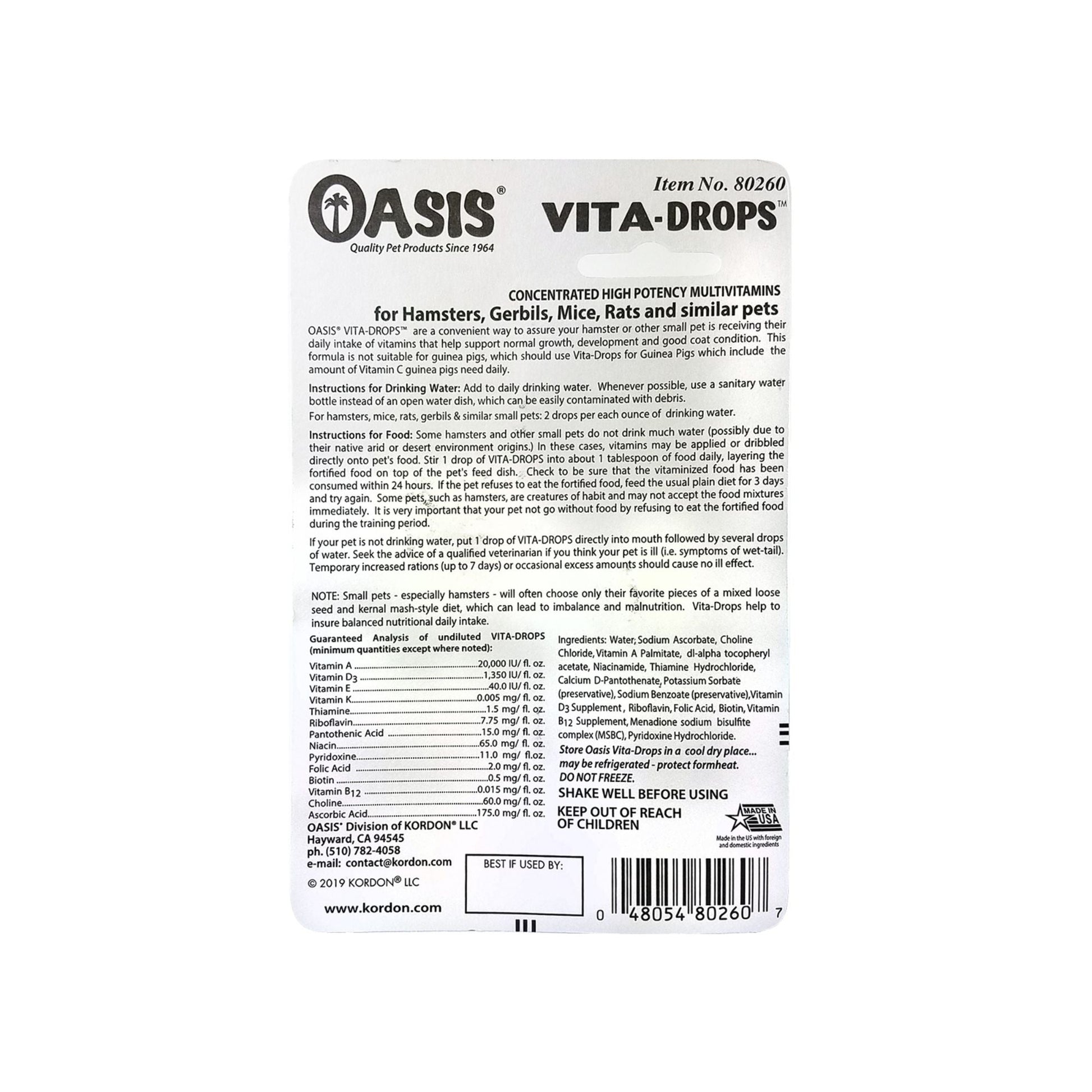 Oasis Vita-Drops High Potential Daily Multivitamin for Hamsters & Pocket Pets 1ea/2 floz.