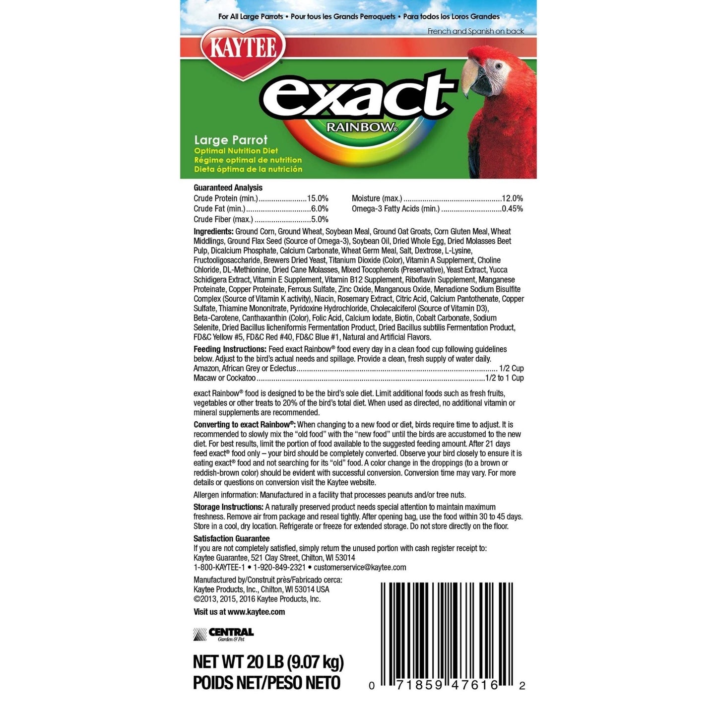 Kaytee Parrot Rainbow Food Rainbow 1ea/20 lb