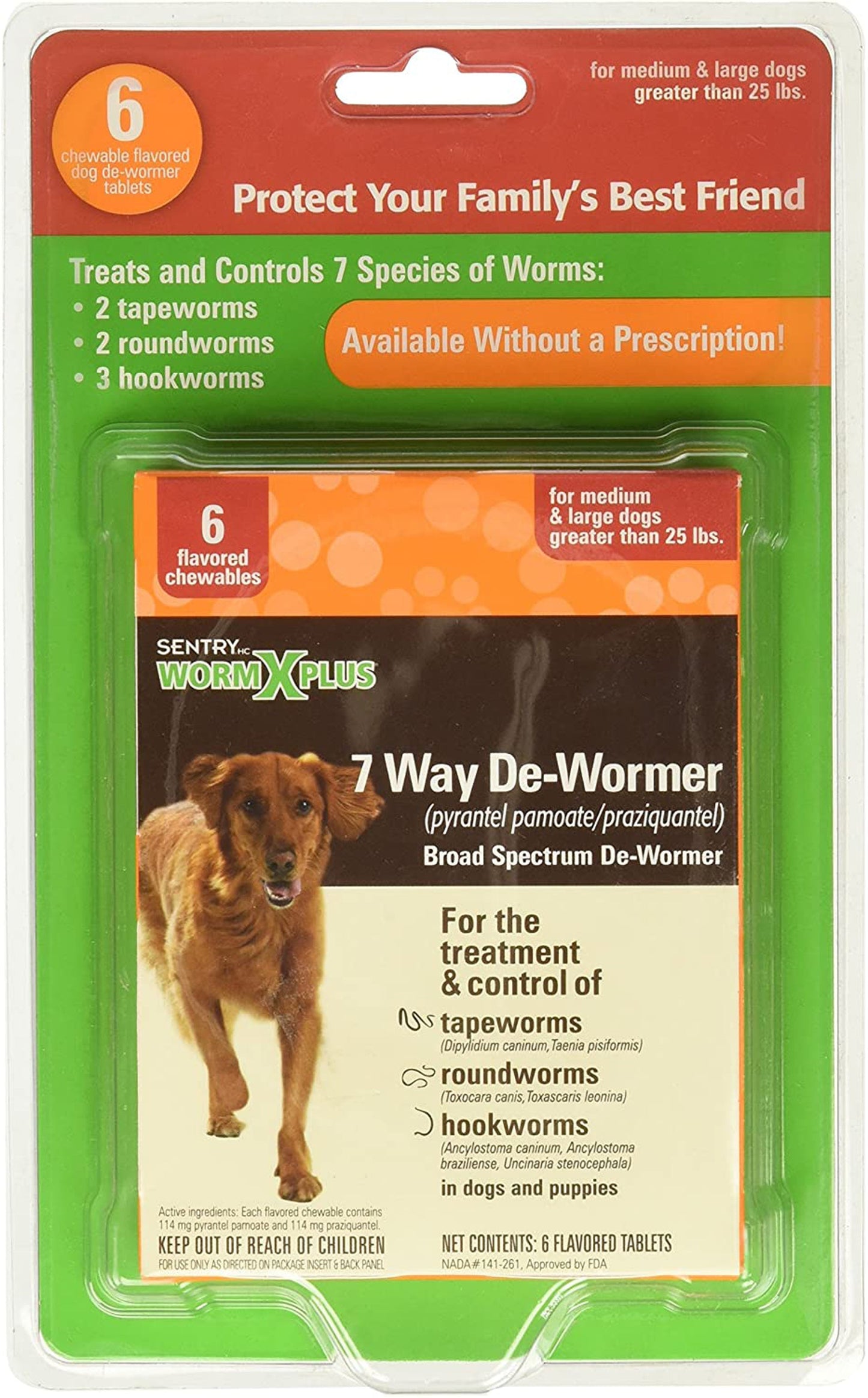 SENTRY Worm X Plus 7 Way De-Wormer Large Dog 6ct