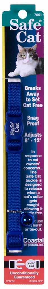 Coastal Safe Cat Adjustable Snag-Proof Nylon Breakaway Collar Blue 3/8X12