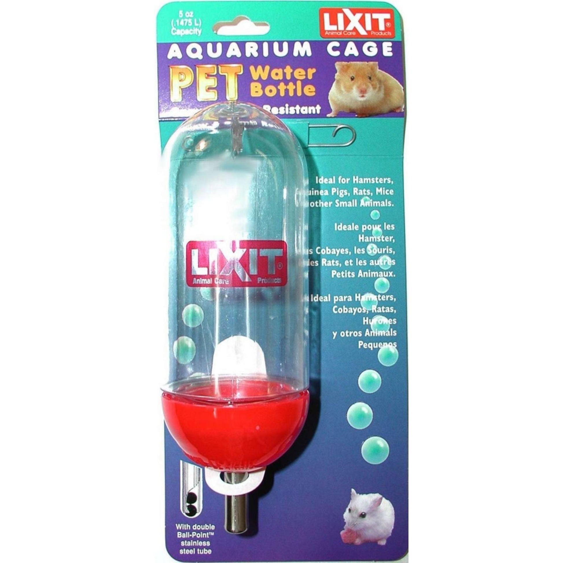 Lixit Aquarium Cage Bottle for Small Animals Clear, Blue 1ea/5oz.