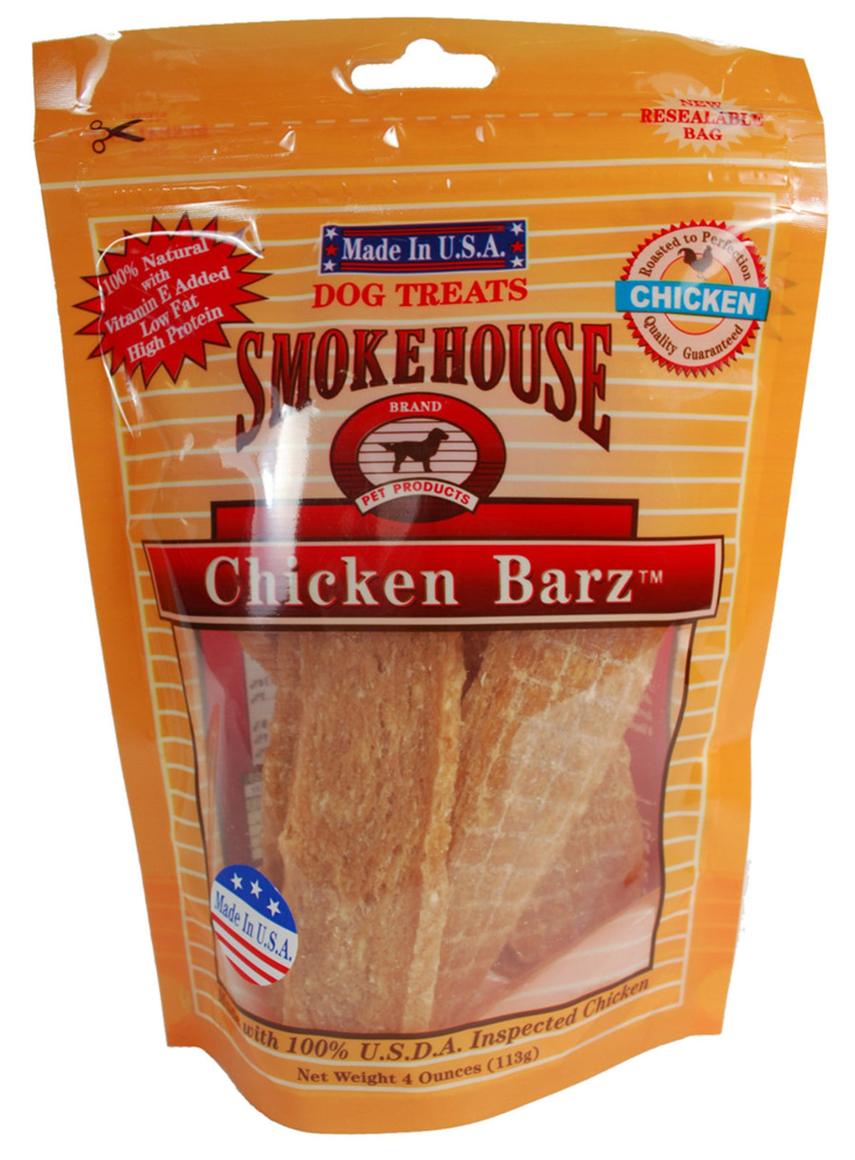 Smokehouse USA Made Chicken Barz 4oz reseal bag