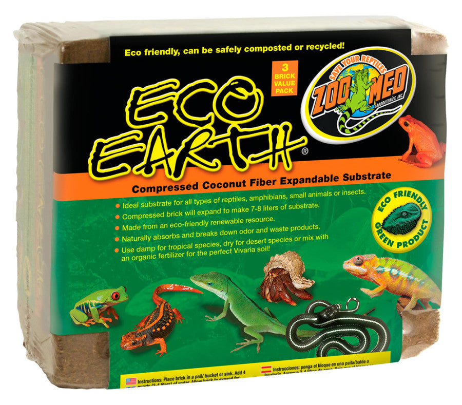 Zoo Med Eco Earth Compressed Coconut Fiber Substrate Brick 3pk
