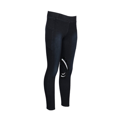 Equine Couture Ladies Denim Silicon Knee Patch Tights with Phone Pocket