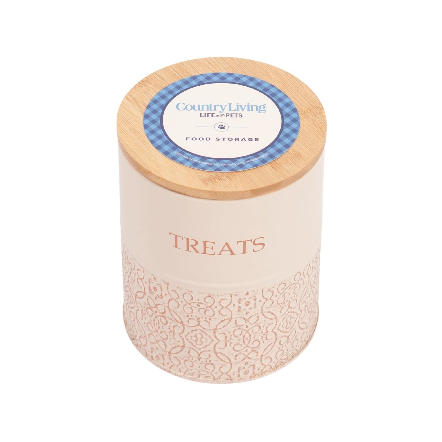 Country Living Dog Treat Canisters Set Of 2 Carbon Steel Jars With Bamboo Lids White Swan