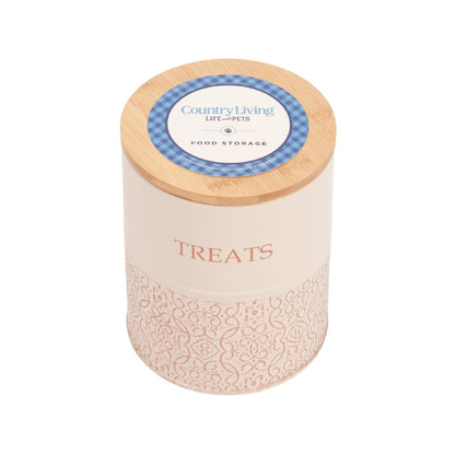 Country Living Dog Treat Canisters Set Of 2 Carbon Steel Jars With Bamboo Lids White Swan