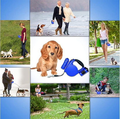 Nightwalk 4.5M Led Light And Waste Bag Dispenser Retractable Dog Leash