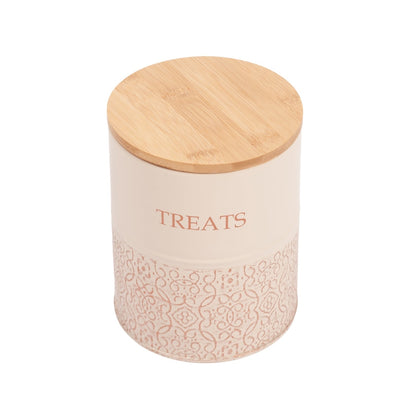 Country Living Dog Treat Canisters Set Of 2 Carbon Steel Jars With Bamboo Lids White Swan