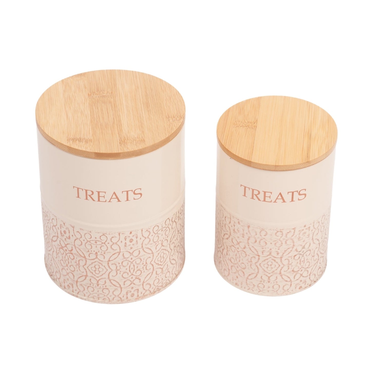 Country Living Dog Treat Canisters Set Of 2 Carbon Steel Jars With Bamboo Lids White Swan