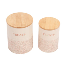 Country Living Dog Treat Canisters Set Of 2 Carbon Steel Jars With Bamboo Lids White Swan
