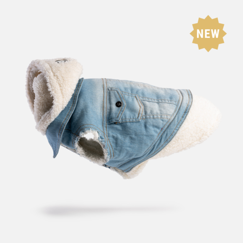 👖 Justin Denim Dog Jacket – Distressed Jean Jacket with Sherpa Lining