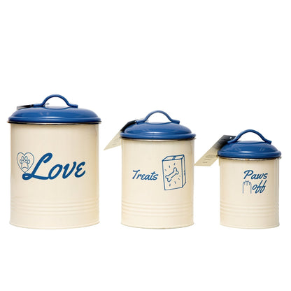 Country Living Set Of 3 Pet Treat Canisters Dog Treat Storage French Blue Lid